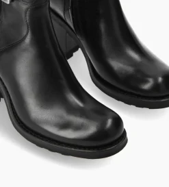 Boot biker à boucle - Justy 70 - Cuir lisse - Noir