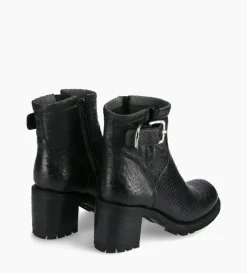 Boot biker à boucle - Justy 70 - Cuir lavé embossé python - Noir
