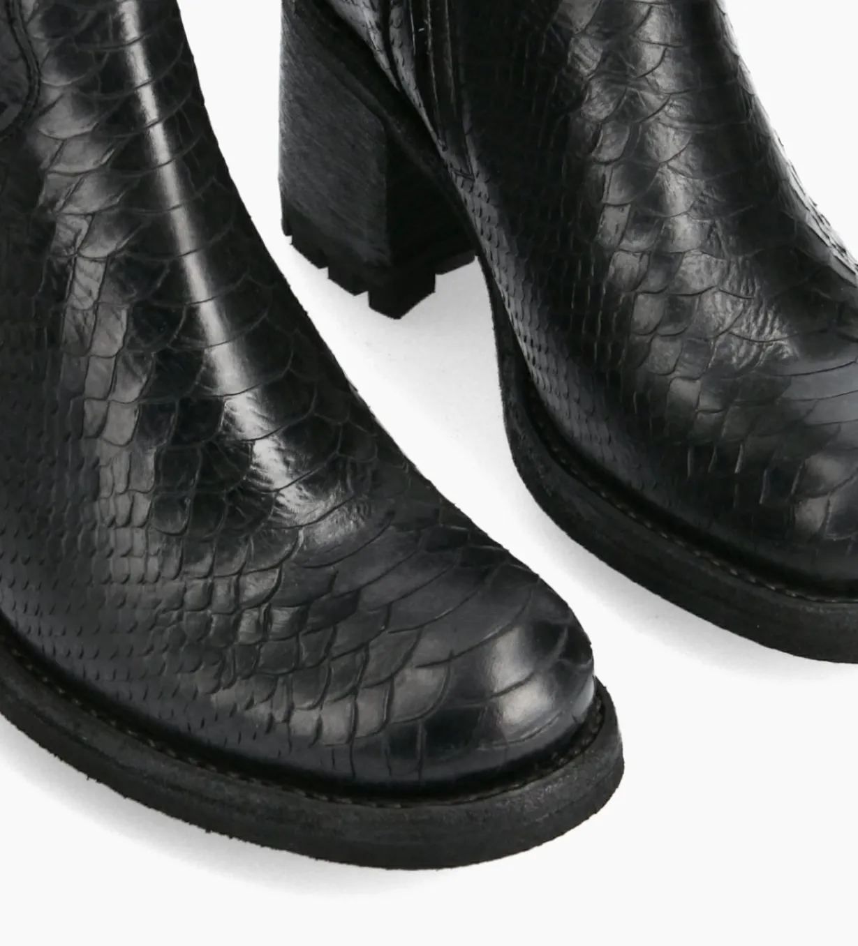 Boot biker à boucle - Justy 70 - Cuir lavé embossé python - Noir