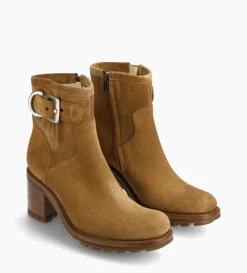 Boot biker à boucle - Justy 70 - Cuir velours - Cigare