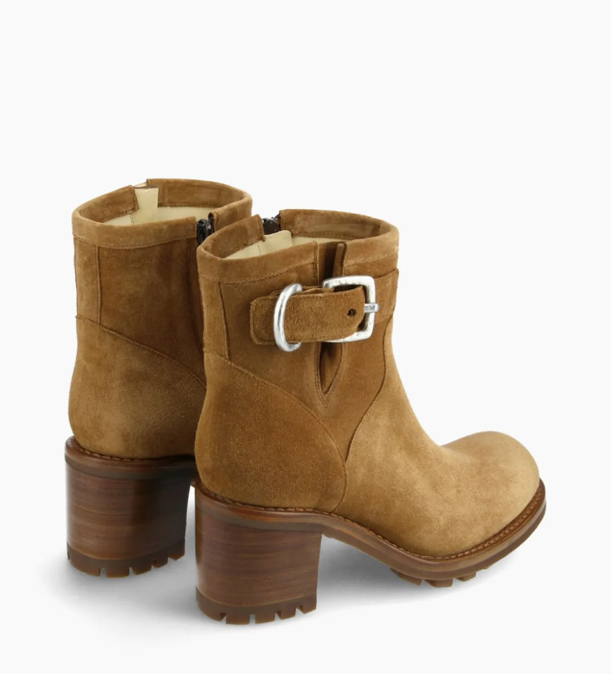 Boot biker à boucle - Justy 70 - Cuir velours - Cigare