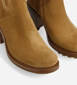 Boot biker à boucle - Justy 70 - Cuir velours - Cigare