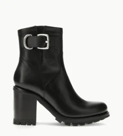 Boot biker à boucle - Justy 90 - Cuir lisse - Noir