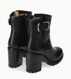 Boot biker à boucle - Justy 90 - Cuir lisse - Noir
