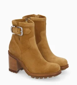Boot biker à boucle - Justy 90 - Cuir velours - Biscuit