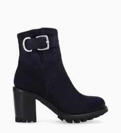 Boot biker à boucle - Justy 90 - Cuir velours - Marine