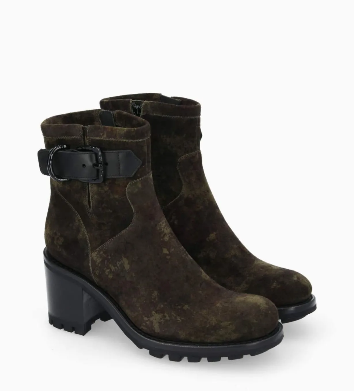 Boot biker à boucle - Justy 70 - Cuir velours - Camouflage