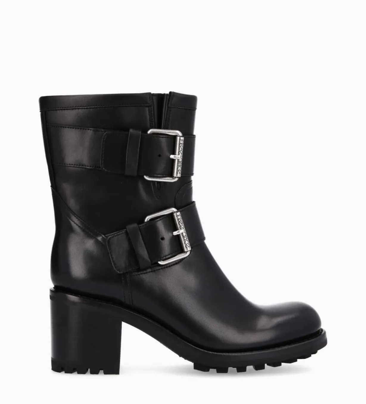 Boot biker à double boucle - Biker 70 - Cuir lisse - Noir