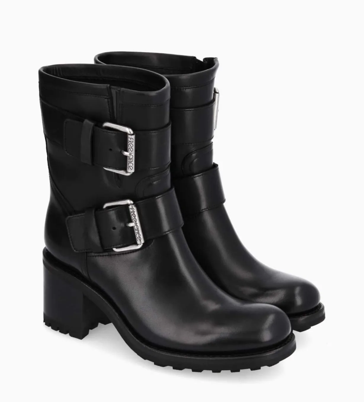 Boot biker à double boucle - Biker 70 - Cuir lisse - Noir