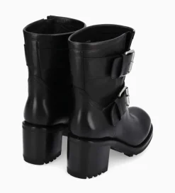 Boot biker à double boucle - Biker 70 - Cuir lisse - Noir