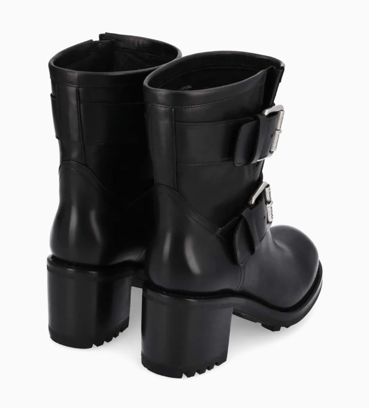 Boot biker à double boucle - Biker 70 - Cuir lisse - Noir