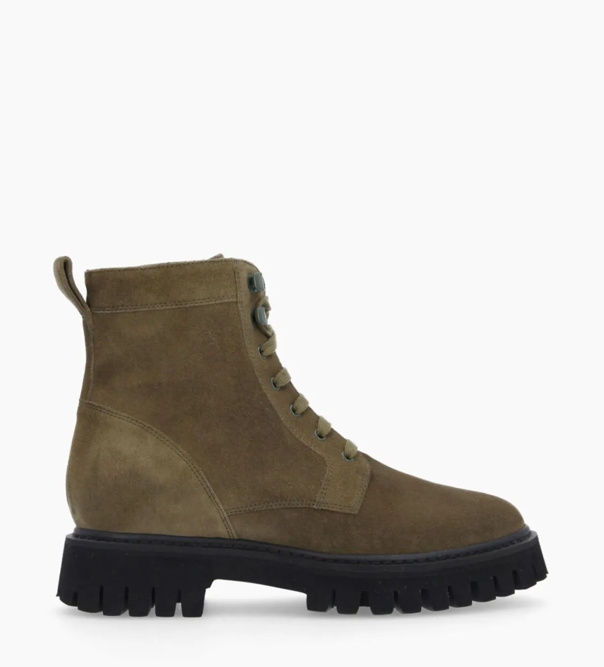Boot ranger à zip - Gisèle - Cuir velours - Kaki