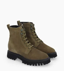 Boot ranger à zip - Gisèle - Cuir velours - Kaki