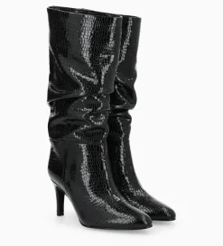 Botte à talon - Céleste 65 - Cuir imprimé serpent verni - Noir
