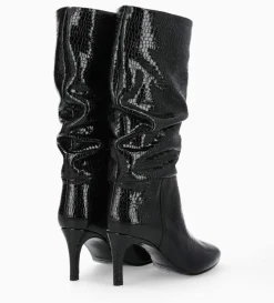 Botte à talon - Céleste 65 - Cuir imprimé serpent verni - Noir