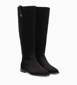 Botte à talon plat - Joan - Cuir velours - Noir