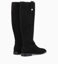 Botte à talon plat - Joan - Cuir velours - Noir