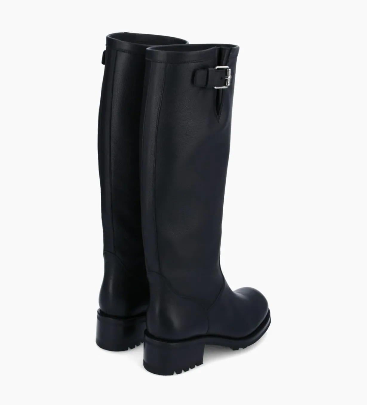 Botte biker à boucle - Biker 40 - Cuir grainé - Noir