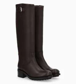 Botte biker à boucle - Biker 40 - Cuir grainé - Marron foncé