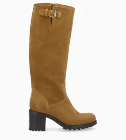 Botte biker à boucle - Biker 7 - Cuir velours - Sienna