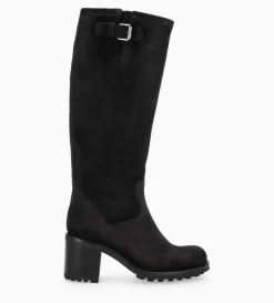 Botte biker à boucle - Biker 7 - Cuir velours - Noir