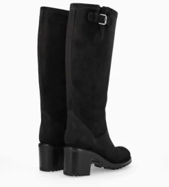 Botte biker à boucle - Biker 7 - Cuir velours - Noir
