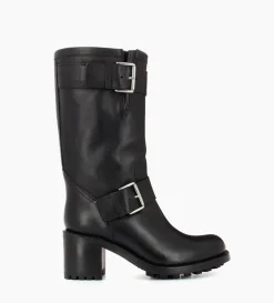 Botte biker à double boucle biker - Biker 70 - Cuir lisse - Noir
