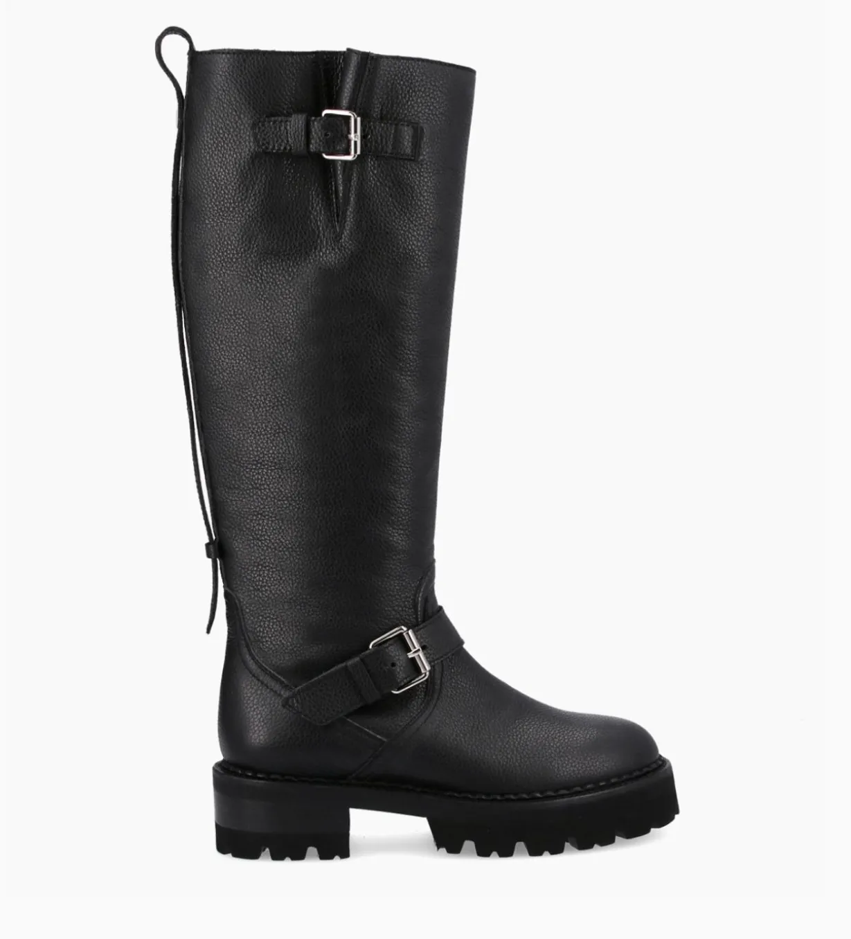 Botte biker à double boucle - Carra 45 - Cuir grainé - Noir