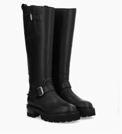 Botte biker à double boucle - Carra 45 - Cuir grainé - Noir