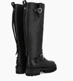 Botte biker à double boucle - Carra 45 - Cuir grainé - Noir