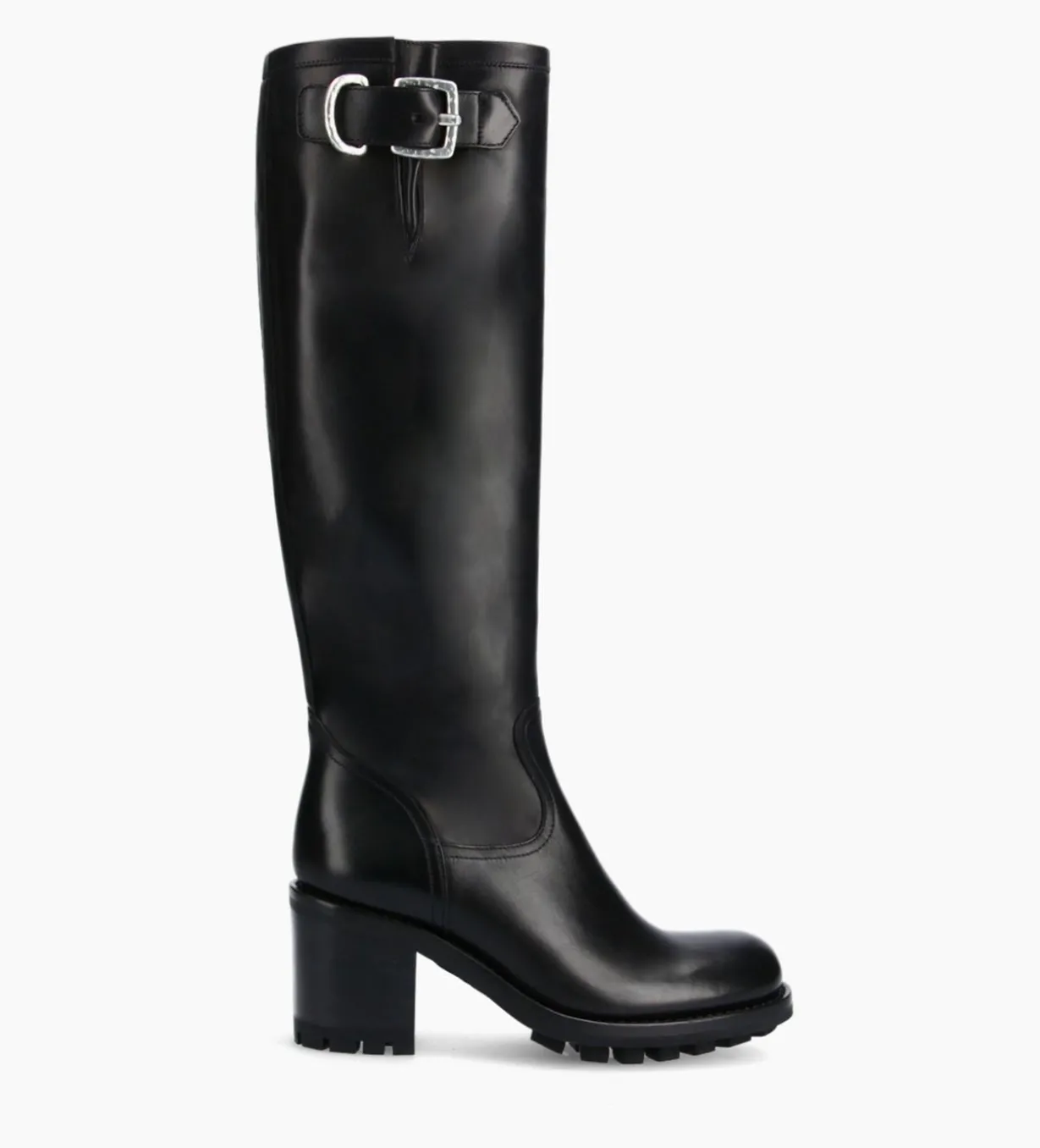 Botte biker zippée à boucle - Justy 70 - Cuir lisse - Noir