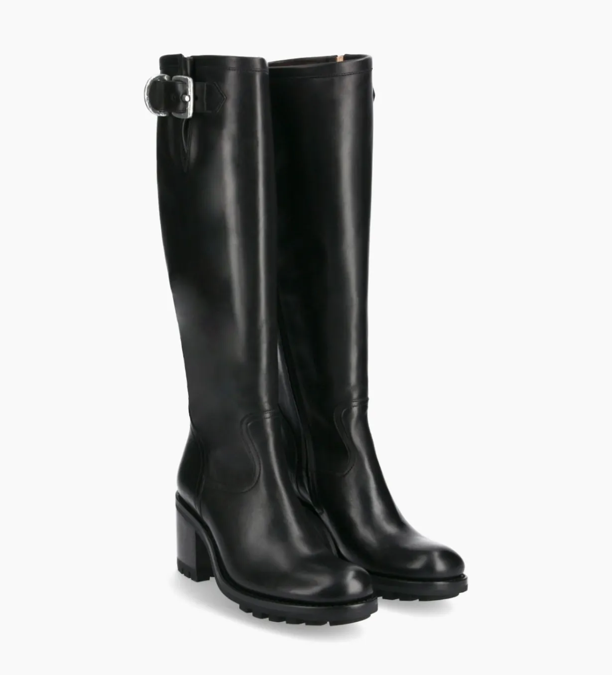 Botte biker zippée à boucle - Justy 70 - Cuir lisse - Noir
