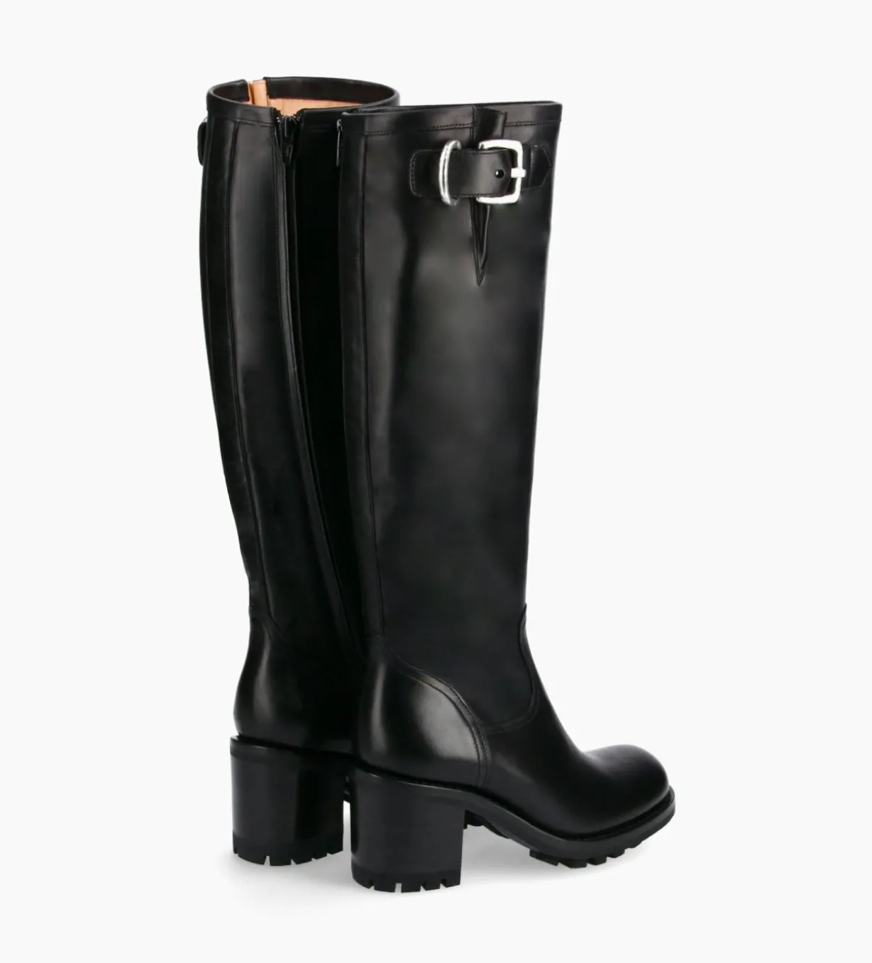 Botte biker zippée à boucle - Justy 70 - Cuir lisse - Noir