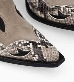Botte western à talon - Annie 80 - Cuir de veau/Velours/Nappa/Serpent - Noir/Beige/Taupe