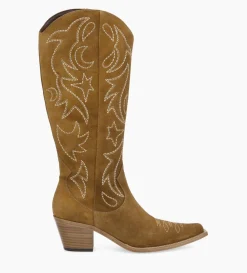 Botte western brodée à talon - Ruby 50 - Cuir velours - Sienna