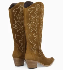 Botte western brodée à talon - Ruby 50 - Cuir velours - Sienna