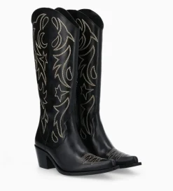 Botte western brodée à talon - Ruby 50 - Cuir de veau lisse brillant - Noir