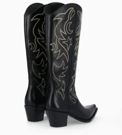Botte western brodée à talon - Ruby 50 - Cuir de veau lisse brillant - Noir