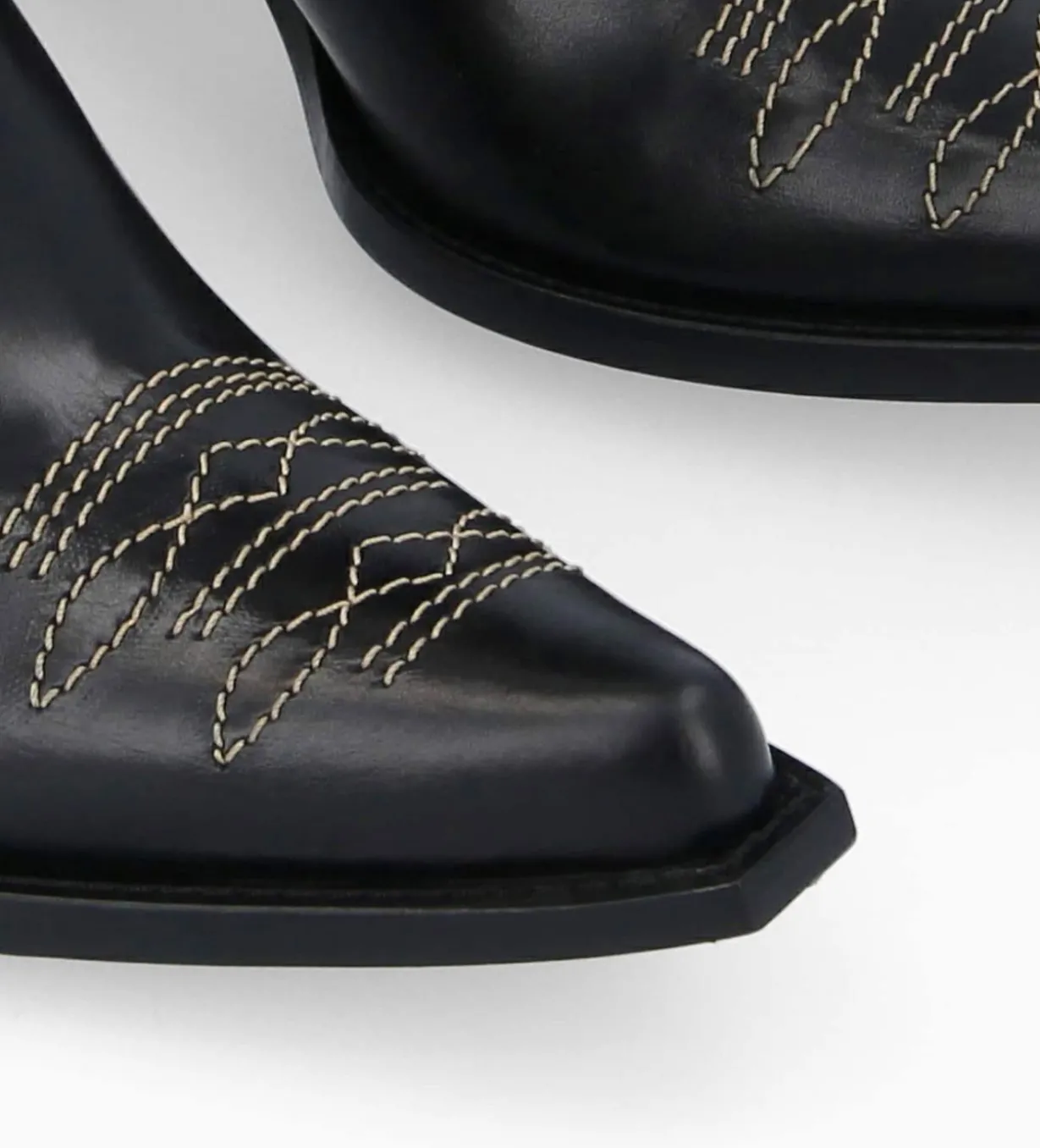 Botte western brodée à talon - Ruby 50 - Cuir de veau lisse brillant - Noir