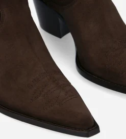 Botte western brodée à talon - Ruby 50 - Cuir velours - Marron foncé