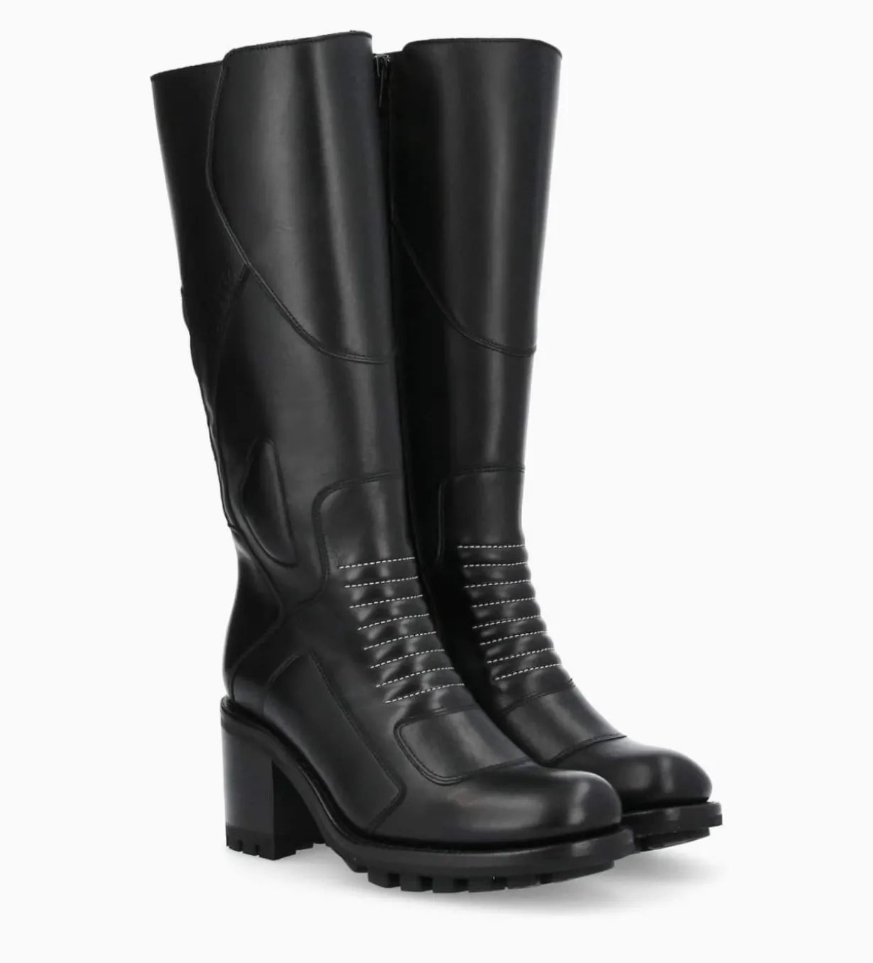 Botte zippée à talon - Thelma 70 - Cuir lisse - Noir