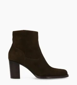 Bottine à talon à zip - Legend 70 - Cuir velours - Marron foncé