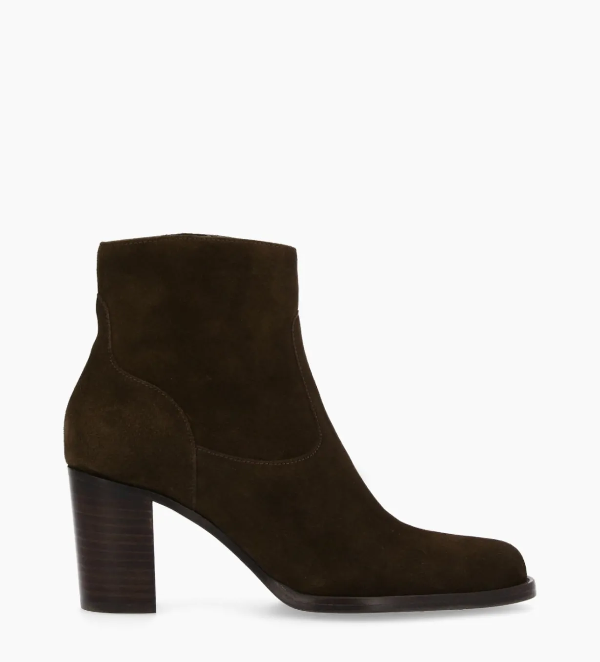 Bottine à talon à zip - Legend 70 - Cuir velours - Marron foncé