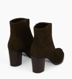 Bottine à talon à zip - Legend 70 - Cuir velours - Marron foncé