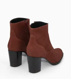 Bottine à talon à zip - Legend 70 - Cuir velours - Grenat
