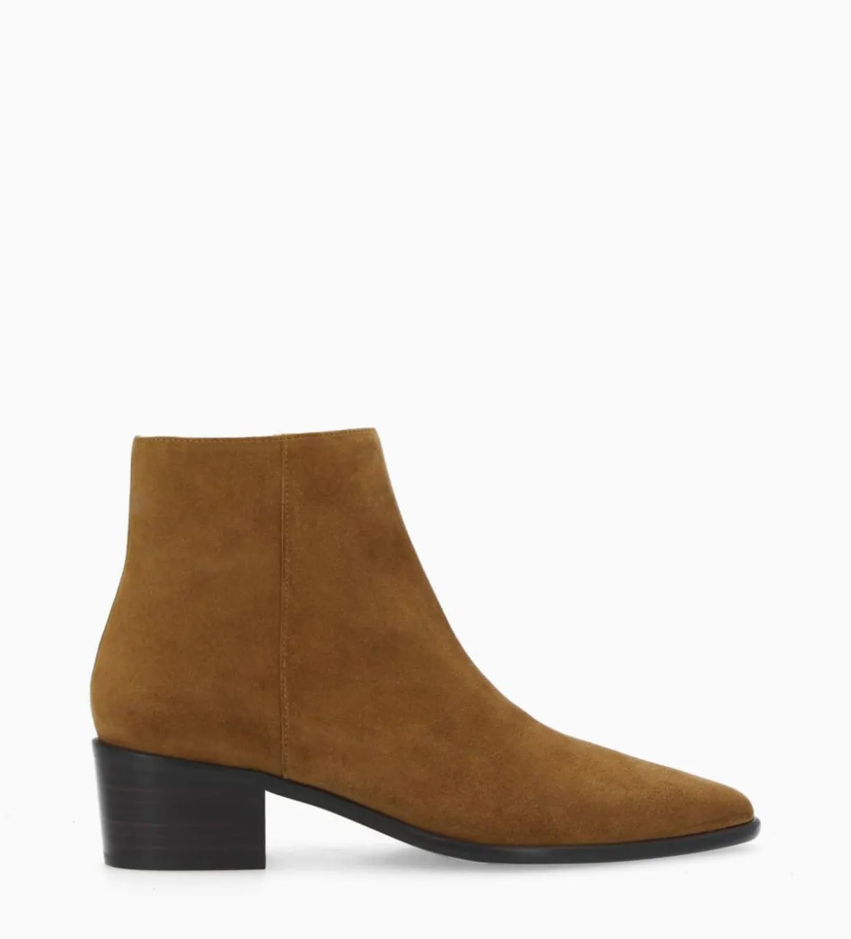Bottine à talon à zip - Megan 50 - Cuir velours - Tabac