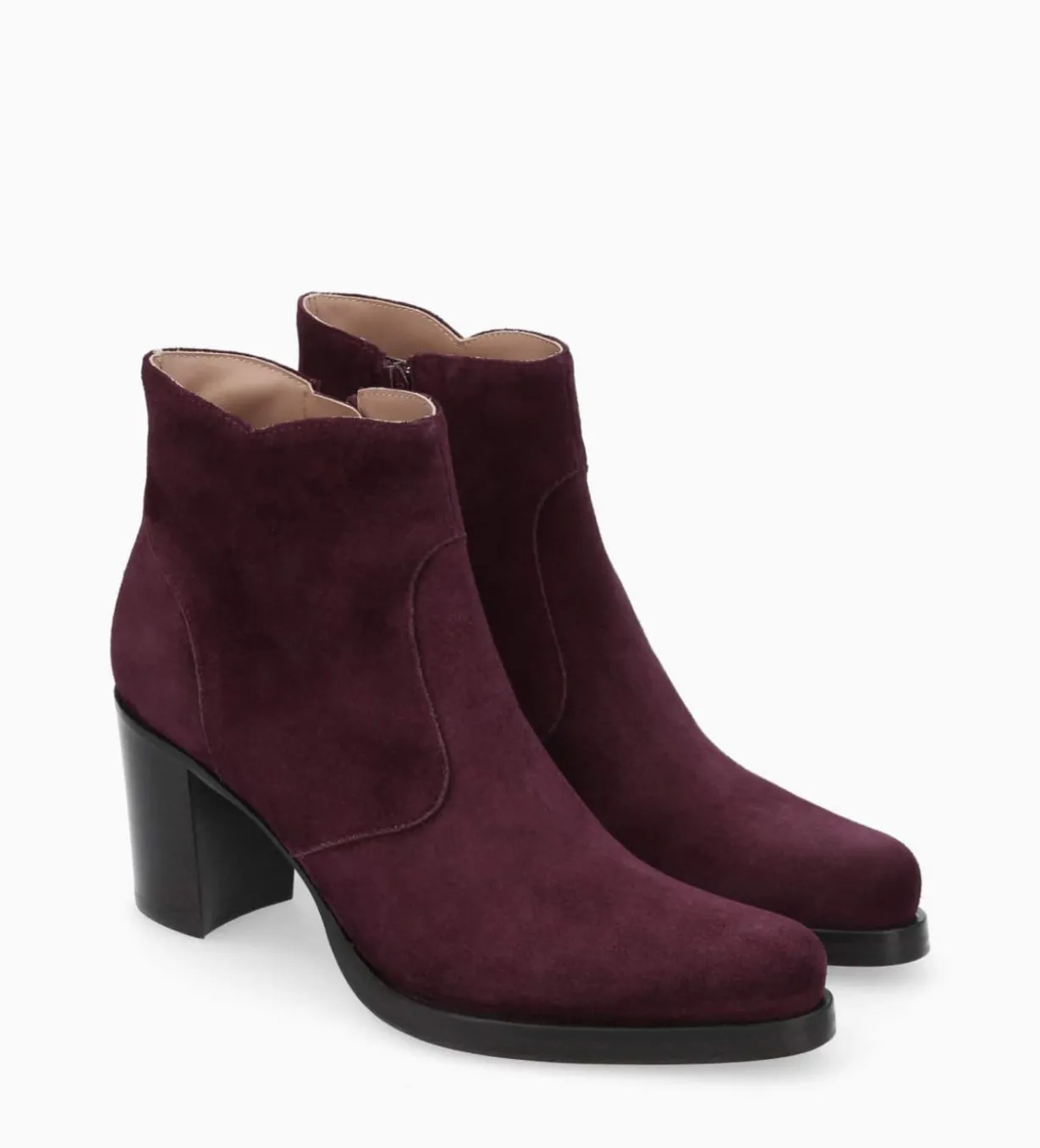 Bottine à talon à zip - Paddy 70 - Cuir velours - Bordeaux