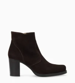 Bottine à talon à zip - Paddy 70 - Cuir velours - Marron foncé