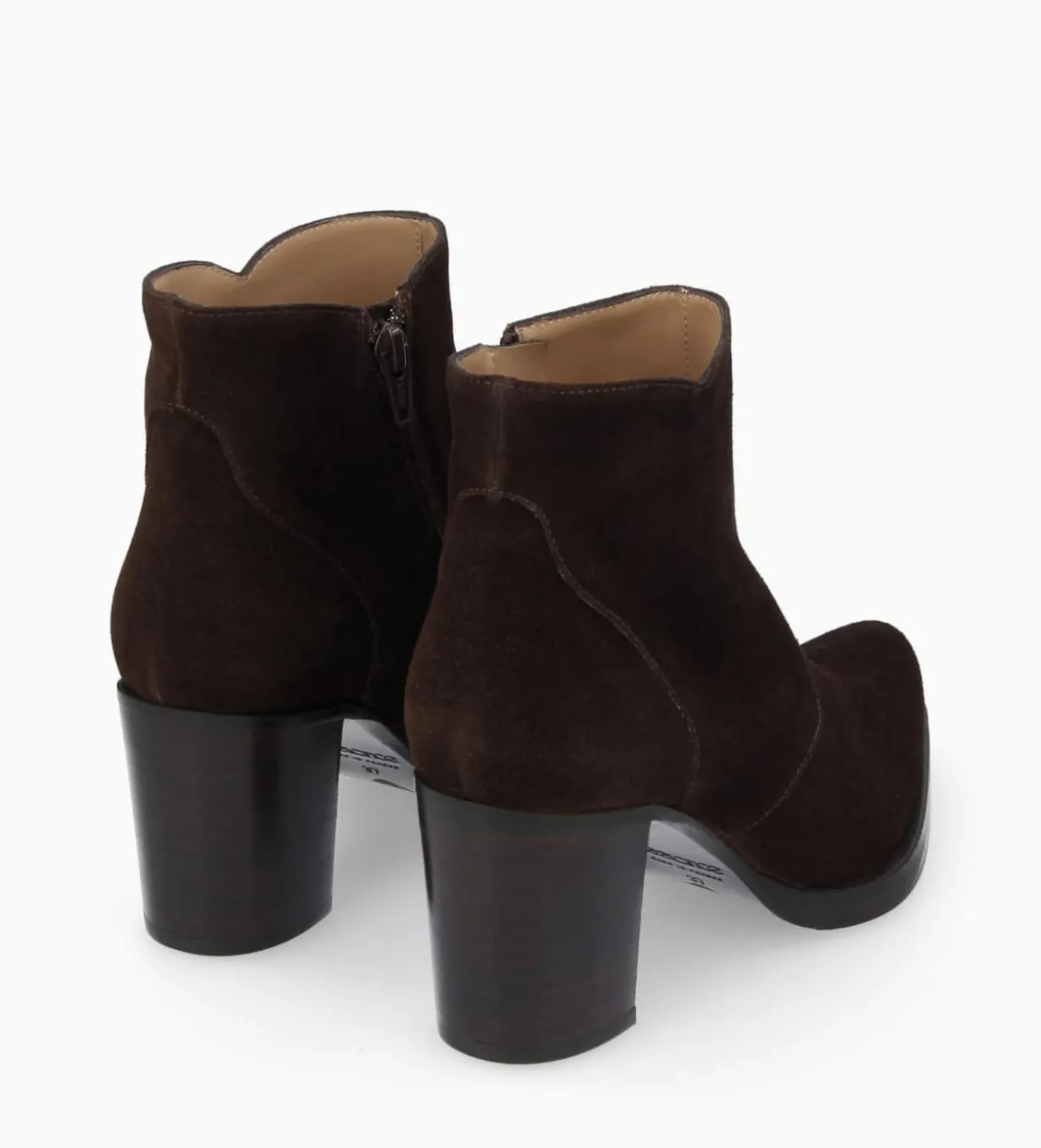 Bottine à talon à zip - Paddy 70 - Cuir velours - Marron foncé