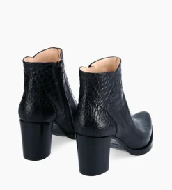 Bottine à talon à zip - Paddy 70 - Cuir embossé croco - Noir
